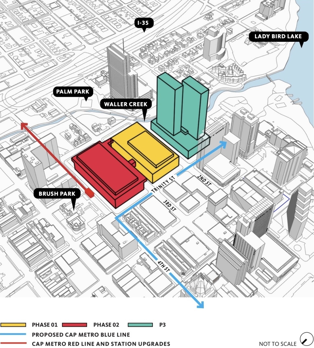 A new high-rise built through a public-private partnership, or P3, was previously envisioned on the Austin Convention Center property. (Courtesy city of Austin)