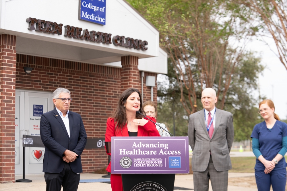 Harris County Precinct 4 Commissioner Lesley Briones attended the grand opening ceremony alongside Peggy Smith, CEO of the Baylor Teen Health Clinic system, and other Baylor officials, per the release. (Courtesy Harris County Precinct 4)