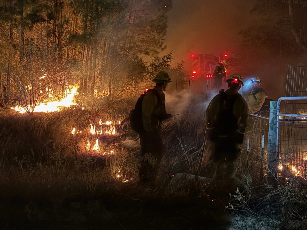 The wildfire began in the early afternoon near the 100 block of Hudson Road on Nov. 3. (Courtesy Nicholas Teague/Bastrop-Travis Counties Emergency Services District No. 1)