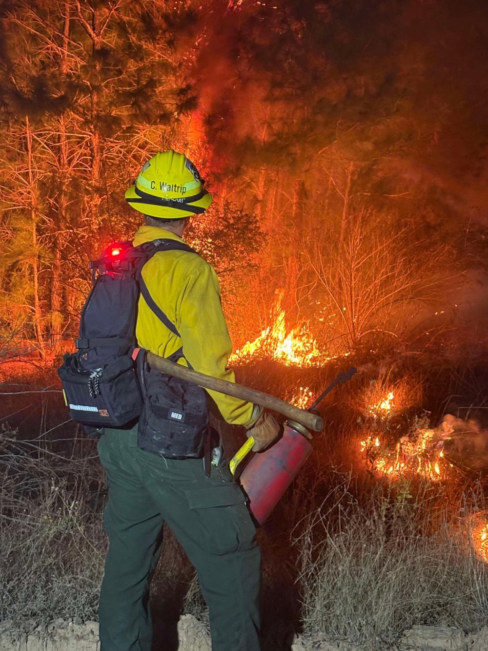 The wildfire began in the early afternoon near the 100 block of Hudson Road on Nov. 3. (Courtesy Nicholas Teague/Bastrop-Travis Counties Emergency Services District No. 1)