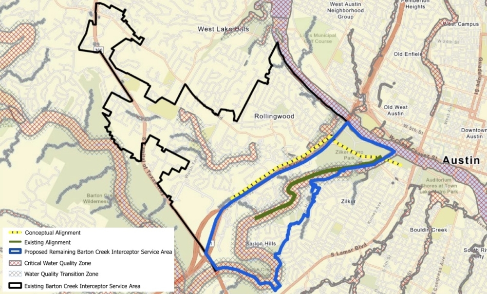 A new pipeline could split wastewater service east and west of MoPac. (Courtesy city of Austin)