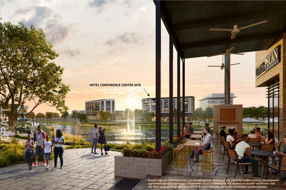 The project is envisioned to include a retail and restaurant space and feature a waterfront park. (Courtesy City of Kyle)