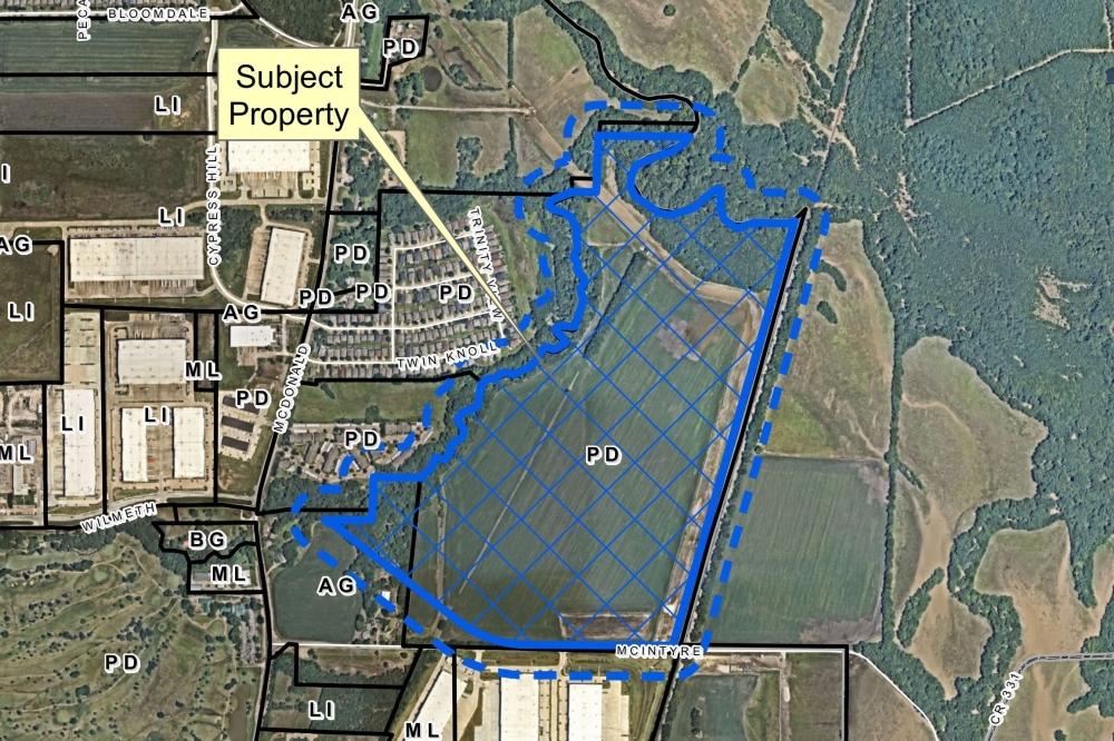 The planned industrial warehouse project will be located at an over 140-acre site on McIntyre Road. (Courtesy city of McKinney)