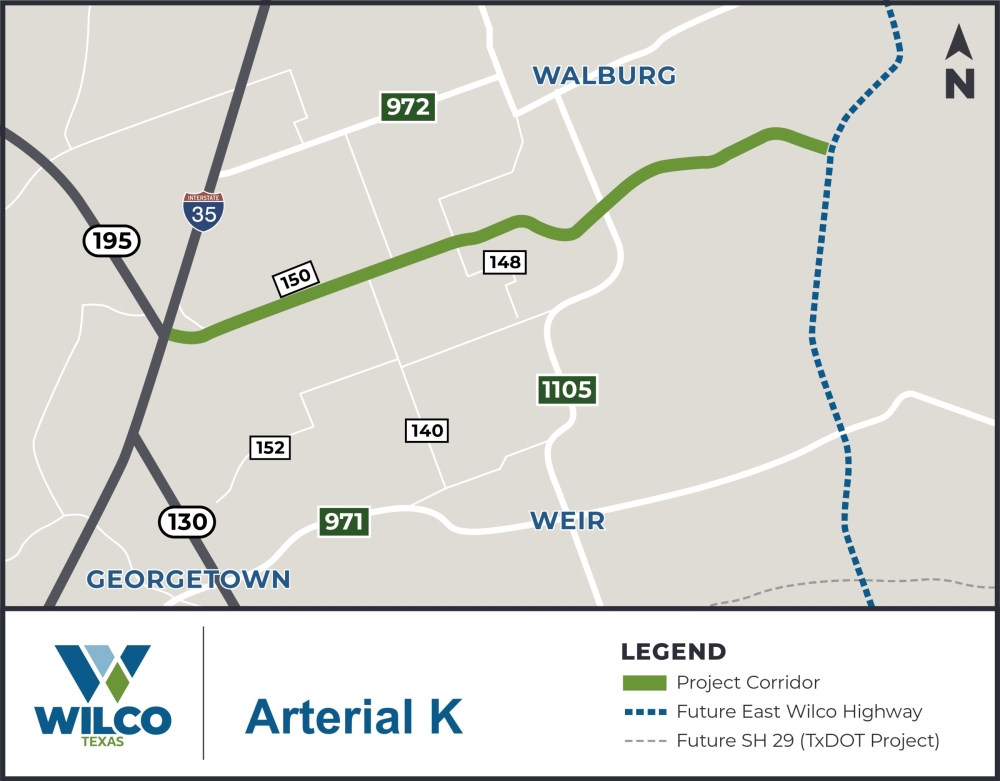 Arterial K’s current route serves to connect I-35 to the future East Wilco Highway. (Courtesy Williamson County) 