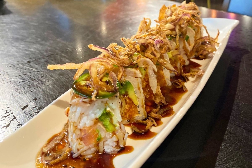 The Animal roll ($8.99) is made with seared albacore sushi, garlic, black pepper, jalapeño and fried onion. (Courtesy Mafia Sushi)