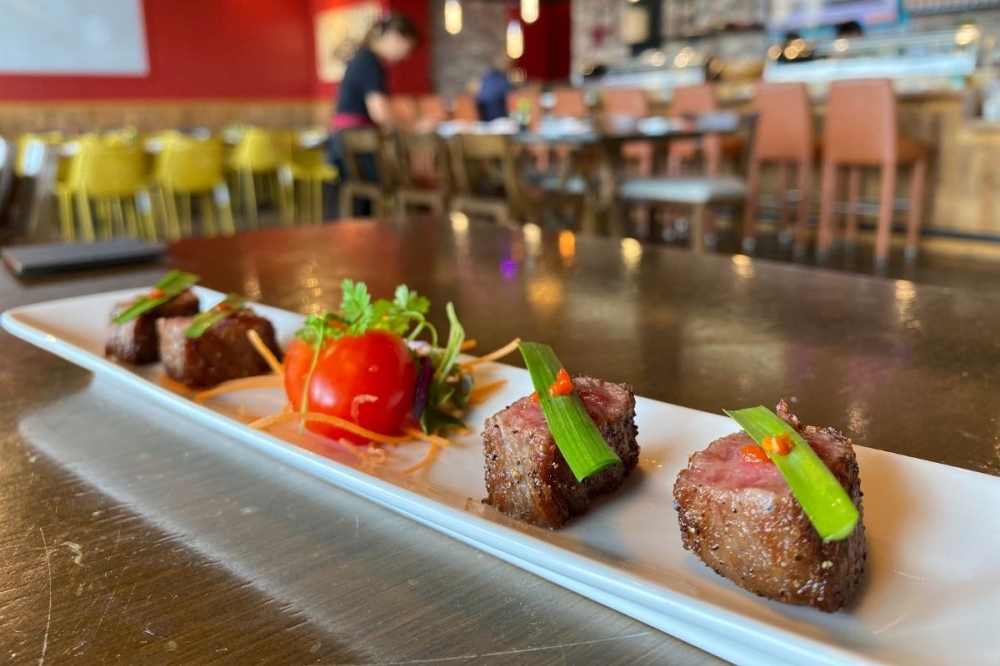 The wagyu shikaku ($25.99) is a seared Japanese A5 wagyu tipped with yuzu, kosho and ponzu. (Courtesy Mafia Sushi)