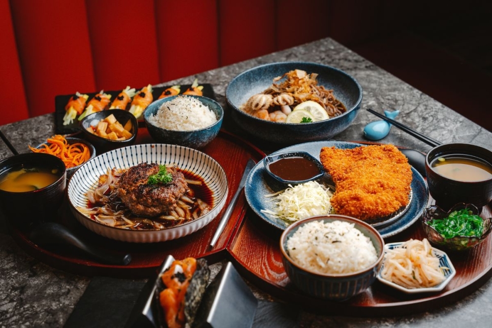 Teishoku meal sets include choice of protein, such as hamburg steak or katsu chicken, as well as rice, salad, vegetables and soup. (Courtesy Twenty Five Teishoku House)