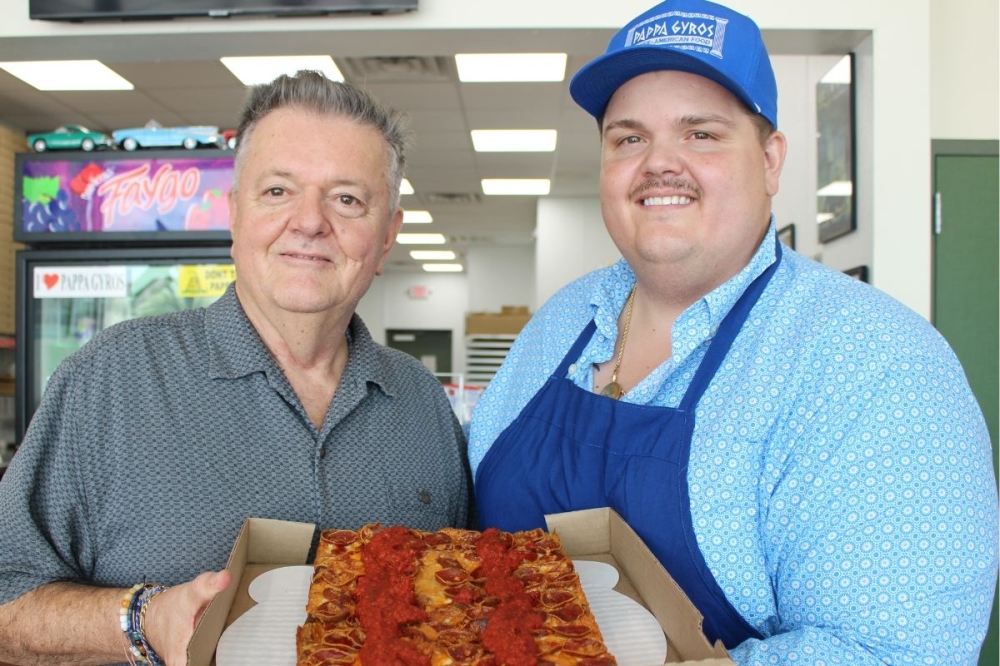 From left: George Batsios and his son, Christos Batsios, own two Katy-area restaurants, Sapore Detroit Pizzeria and Pappa Gyros. (Asia Armour/Community Impact)