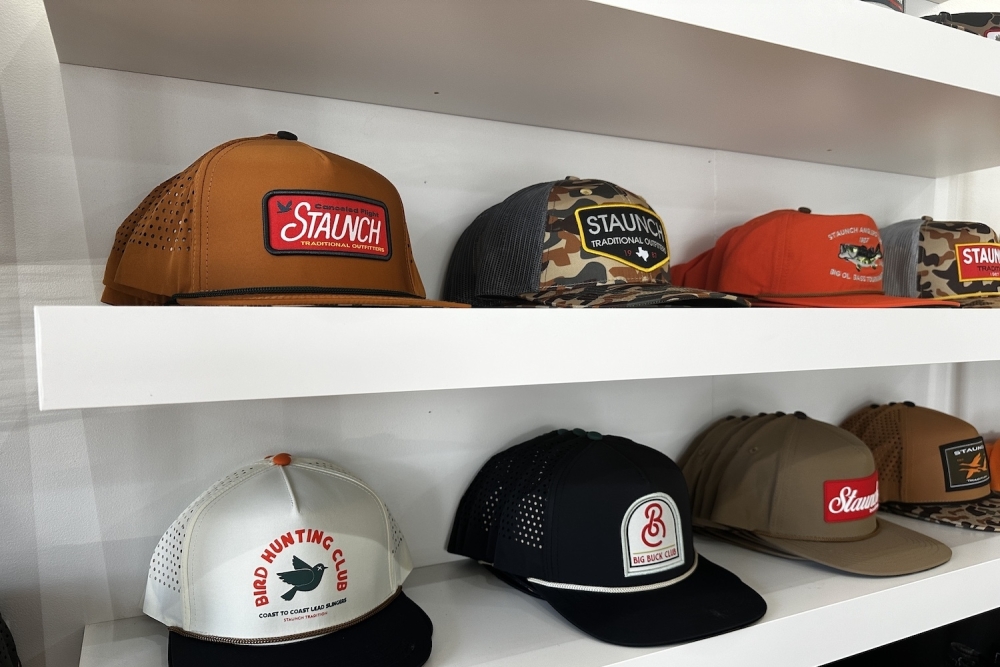 Staunch Traditional Outfitter's' hats are featured in a variety of styles and colorways. (Thalia Guzman/Community Impact)