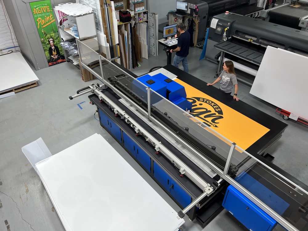 The company continues to invest in new technology, including state of the art large format printers, laser engravers, and digital cutters, Hearn said. (Stokes Sign Company)