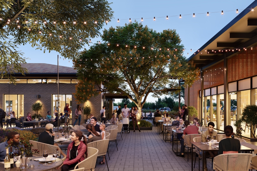 Several restaurants are opening in Village Green. (Rendering courtesy Howard Hughes Holdings)