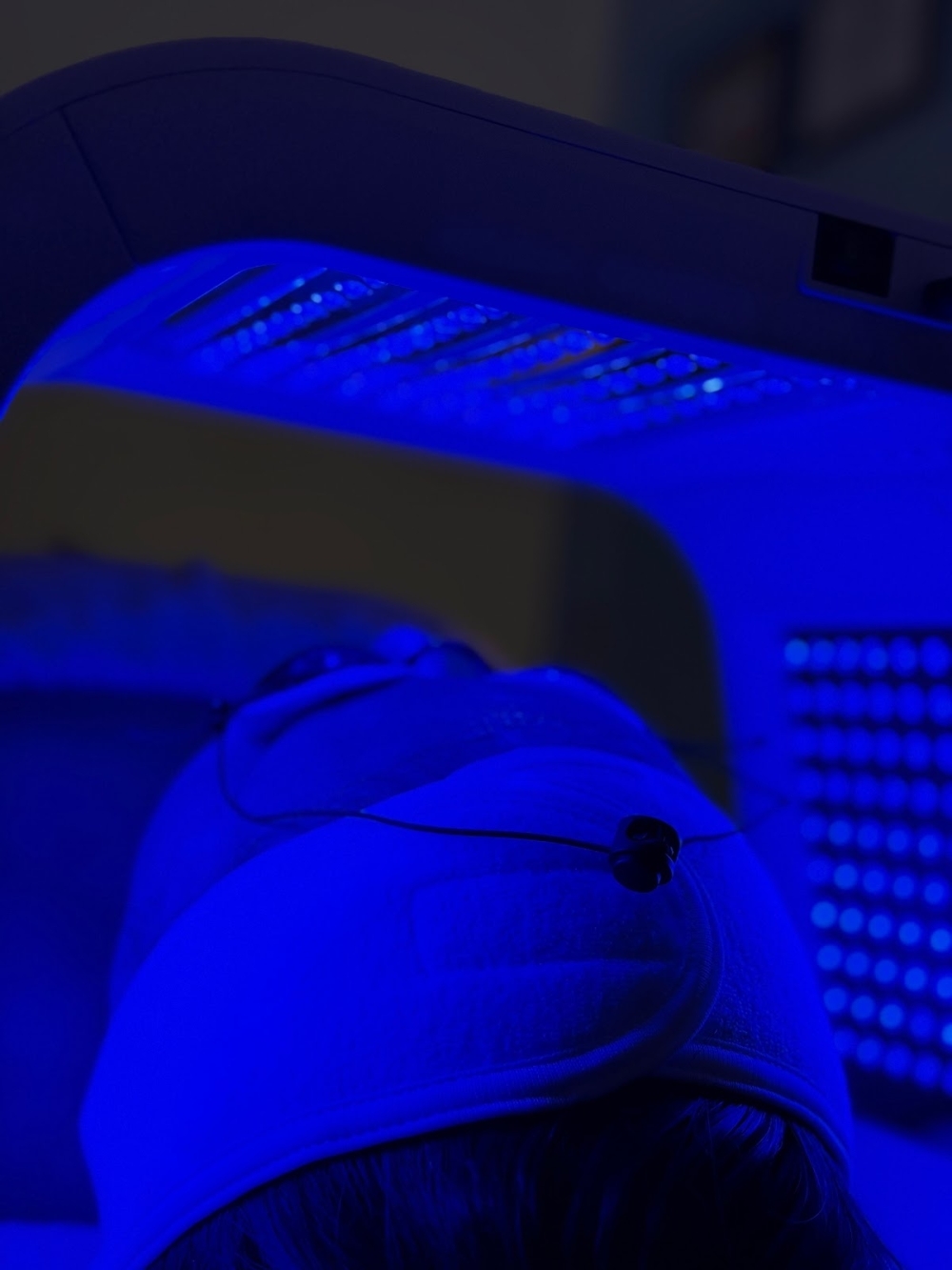 One of Skin Rite Spa's first customers receives the Blue LED therapy portion of the anti-acne facial. (Courtesy Skin Rite Spa)