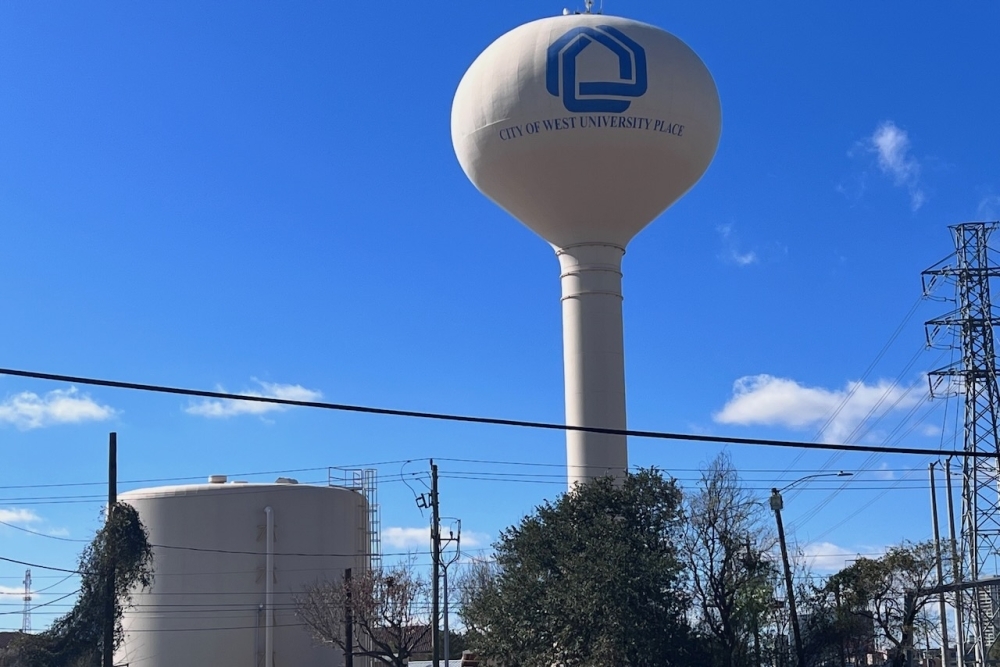 The Wakeforest Water Plant, which includes the Wakeforest elevated storage tank, was built in 1991. The current system does not meet the Texas Commission on Environmental Quality requirements for service pumping capacity, according to analysis from IDS Engineering Group. (Melissa Enaje/Community Impact)