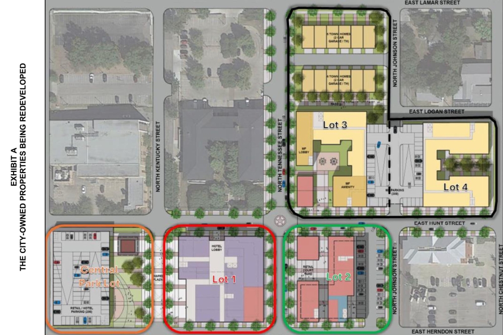 A site plan of the adopted development program depicts proposed land uses for properties being targeted for redevelopment in downtown. (Courtesy city of McKinney)