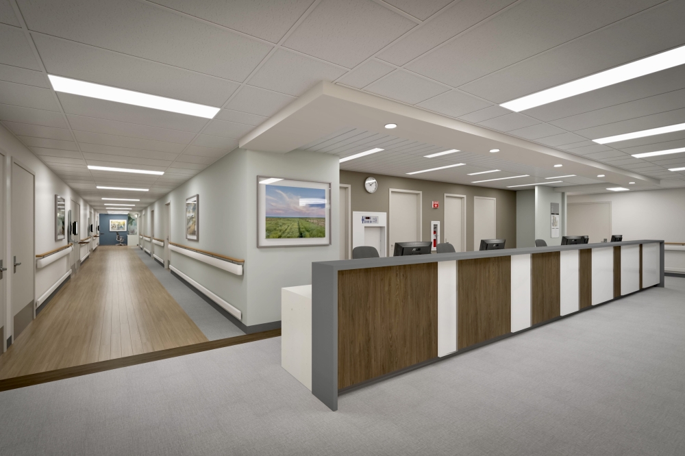 The Baylor St. Luke's Medical Center will undergo a $25 million renovation project that includes upgrading the lobby with lights, signage and furniture. (Rendering courtesy Baylor St. Luke's)