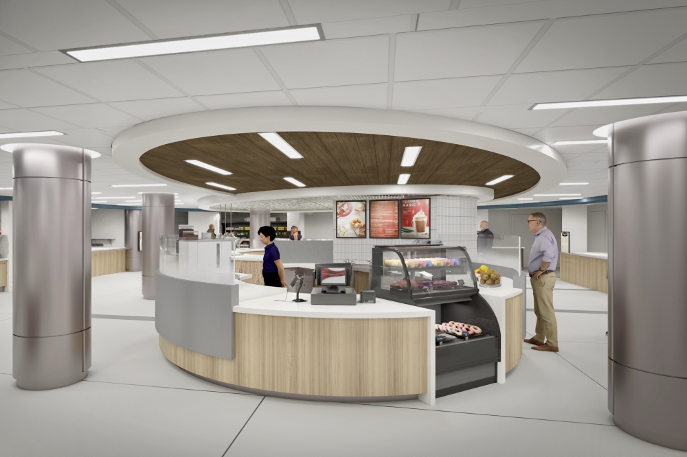 The Baylor St. Luke's Medical Center renovation project will include an enhanced cafeteria and dining space with a full-service Starbucks and self-checkouts. (Rendering courtesy Baylor St. Luke's)