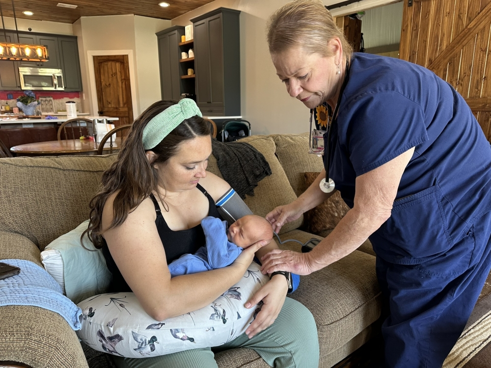 Labor and delivery nurse provides at home care