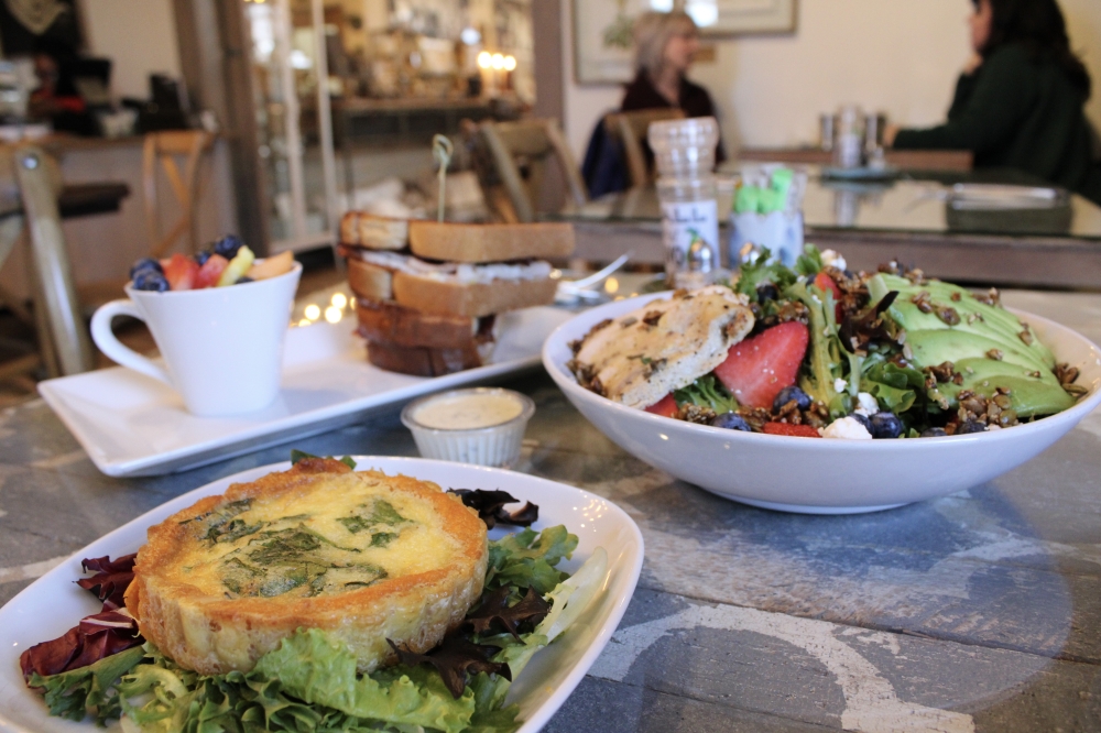 The cafe offers various entree options including the pictured Sweet Potato Encrusted Quiche ($11.95) and the Cranky Turkey Panini ($13.95). (Dacia Garcia/Community Impact)