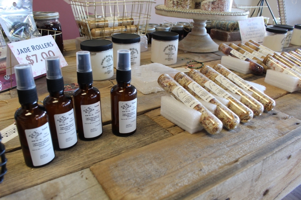 Austin Salt Cave sells aromatherapy products including candles, lotion, milk baths and other body care items. (Sarah Hernandez/Community Impact)