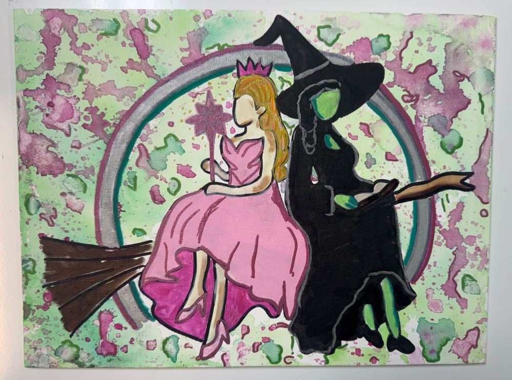 Community members can paint Glinda and Elphaba at the Adult Craft Night featuring a showing of the 'Wicked' film with encouraged singing along. (Courtesy Make at Rosie)