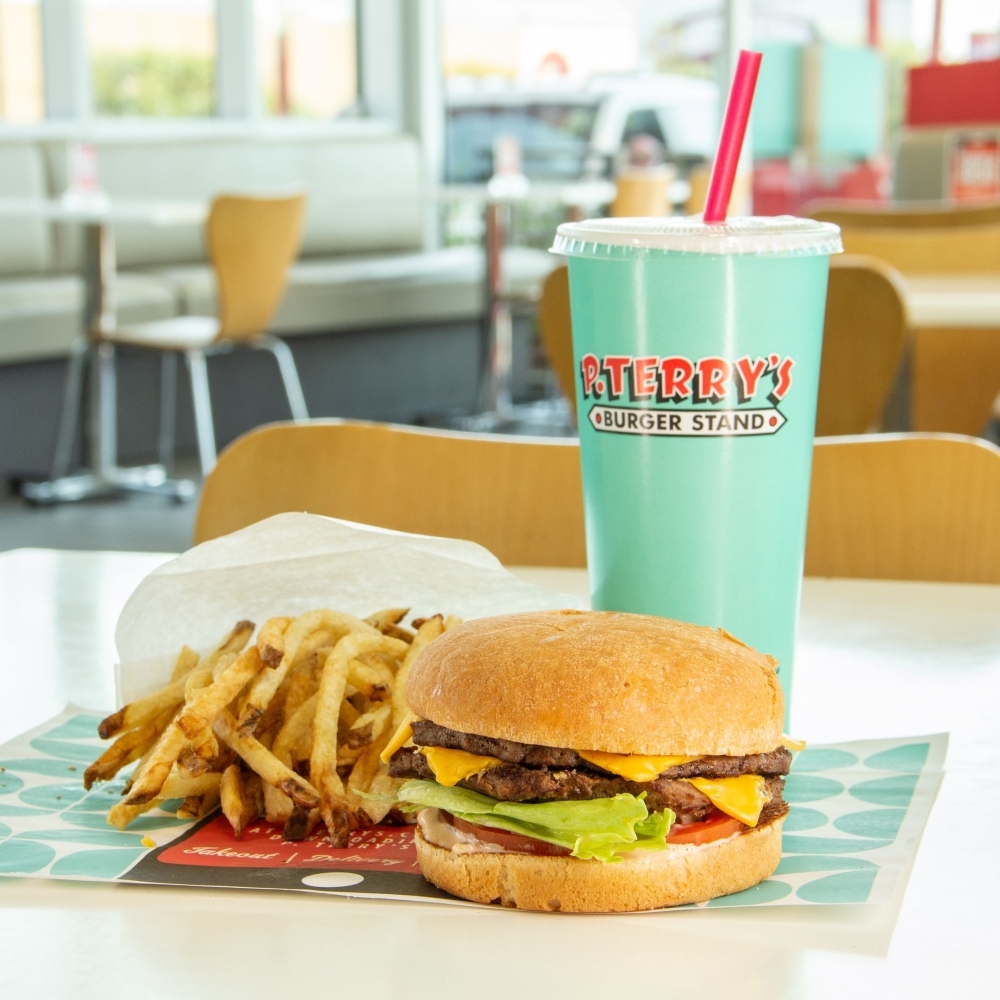 The business serves burgers, chicken sandwiches, chicken nuggets, fries, shakes, cookies and more. (Courtesy P. Terry's Burger Stand)