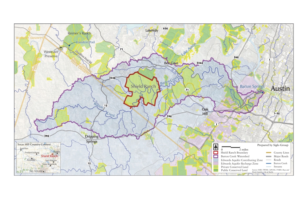 Map of the Barton Creek watershed and Shield Ranch. (Courtesy Shield Ranch)