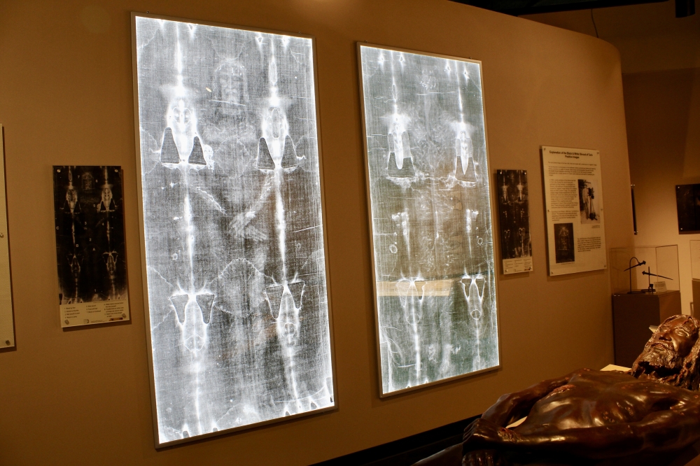 The Shroud of Turin is represented in various forms to enhance the image for viewers. (Jovanna Aguilar/Community Impact)