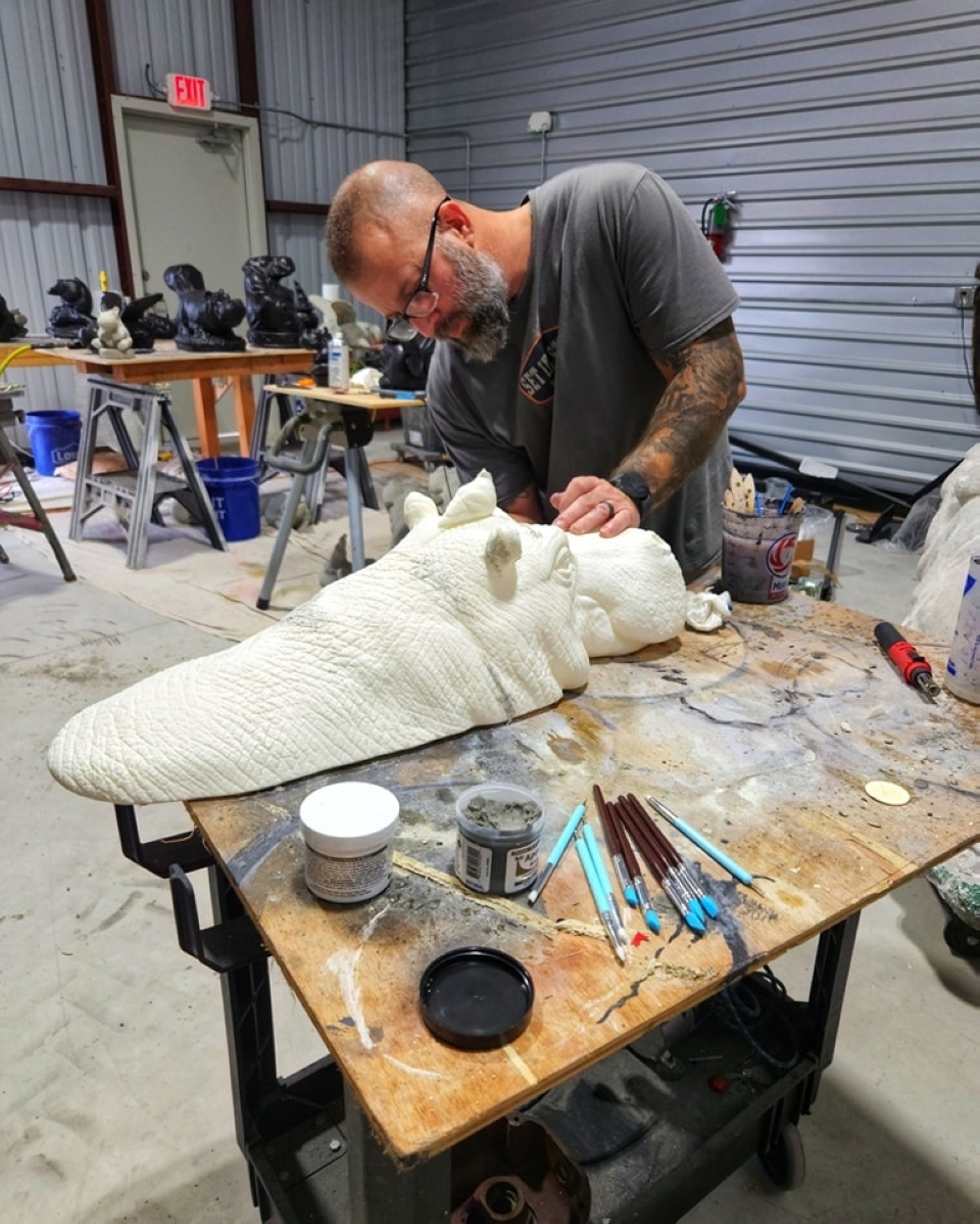 Owner Greg Ray started the business after moving to Hutto in 2016 and looking for more creative hippo statue options for his front yard. (Courtesy Set in Stone Statuary)