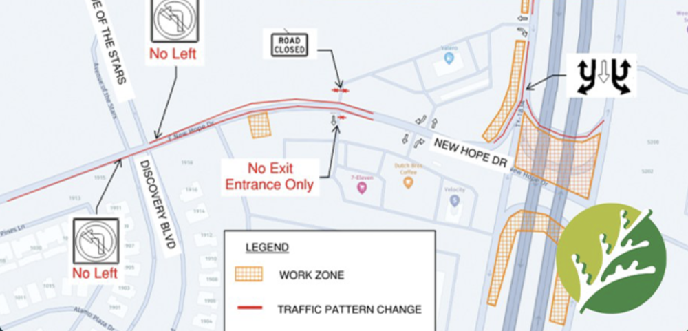 New traffic patterns became effective the week of Feb. 28 along 183A Toll and New Hope Drive. (Courtesy city of Cedar Park)