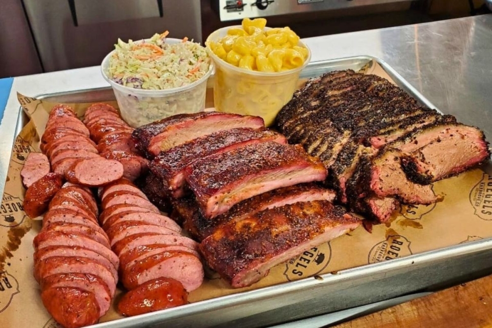 Roegel's offer two- and three-meat combo plates with customer's choice of sides. (Courtesy Roegels Barbecue)