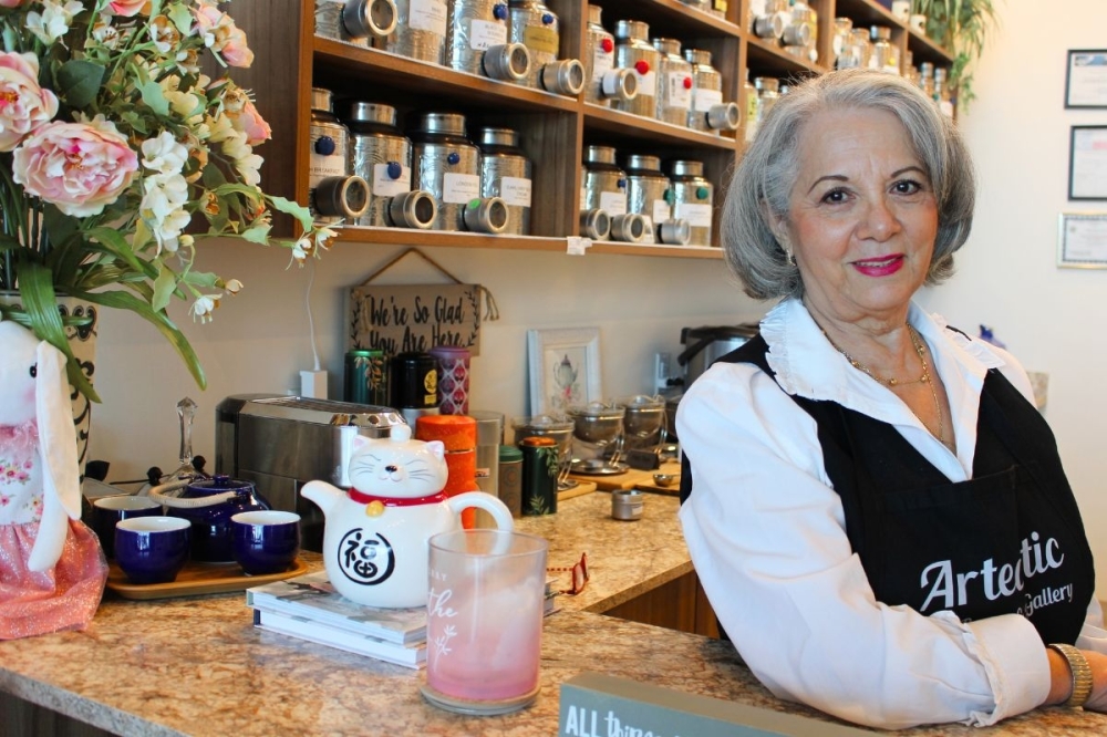 The tea sommelier displays her watercolor and acrylic paintings throughout the shop. She said it has always been a dream to combine her passion for teaching, tea and artistic expression into a business. (Asia Armour/Community Impact)