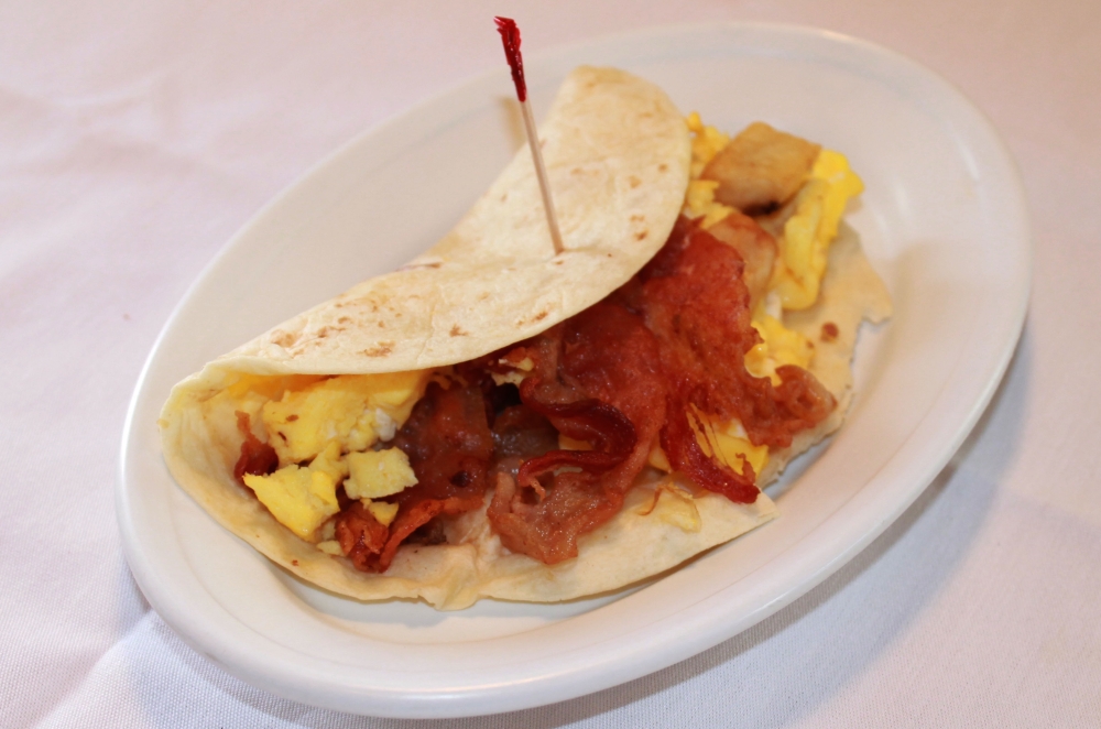 Owner Paul Prestridge said the restaurant has the largest breakfast tacos in town which customers can order with a variety of fillings for $3.99. (Courtesy Pecan St. Station Deli & Grill)