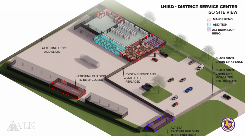 The property will include a 17,000-square foot maintenance warehouse building alongside additional spaces for storage and parking. (Courtesy Liberty Hill ISD)