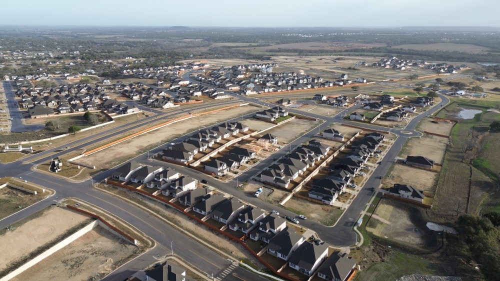 New home building community in Liberty Hill drone photo of houses
