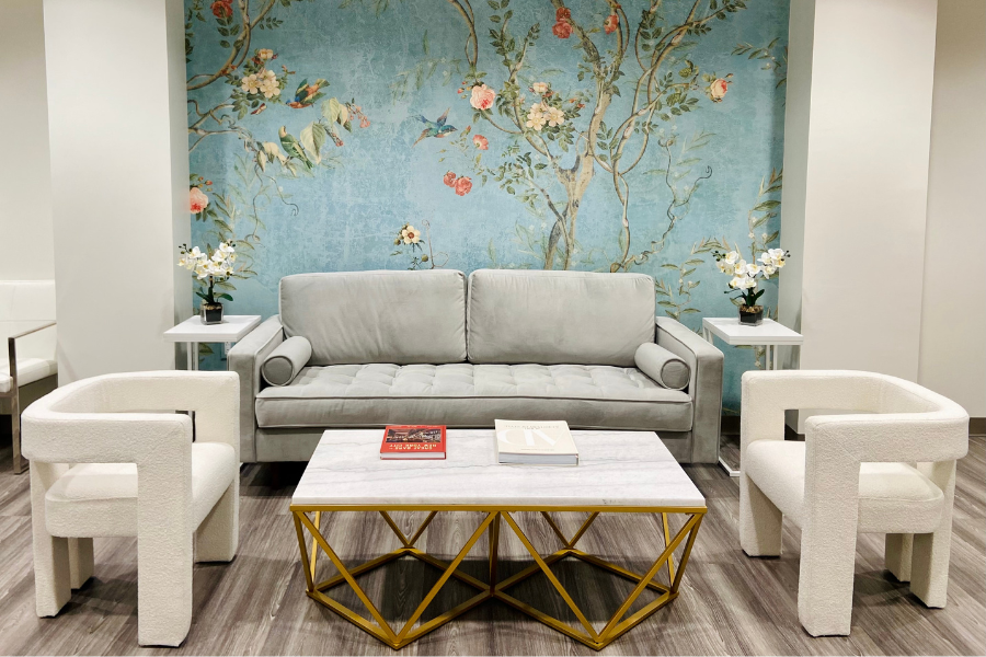 The beautiful waiting room at Village Dermatology in Katy with same day appointments