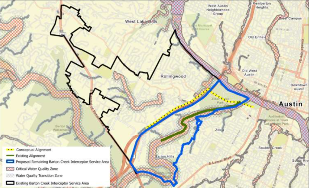 A map highlights the locations of Austin area wastewater interceptor projects. (Courtesy Austin Water)