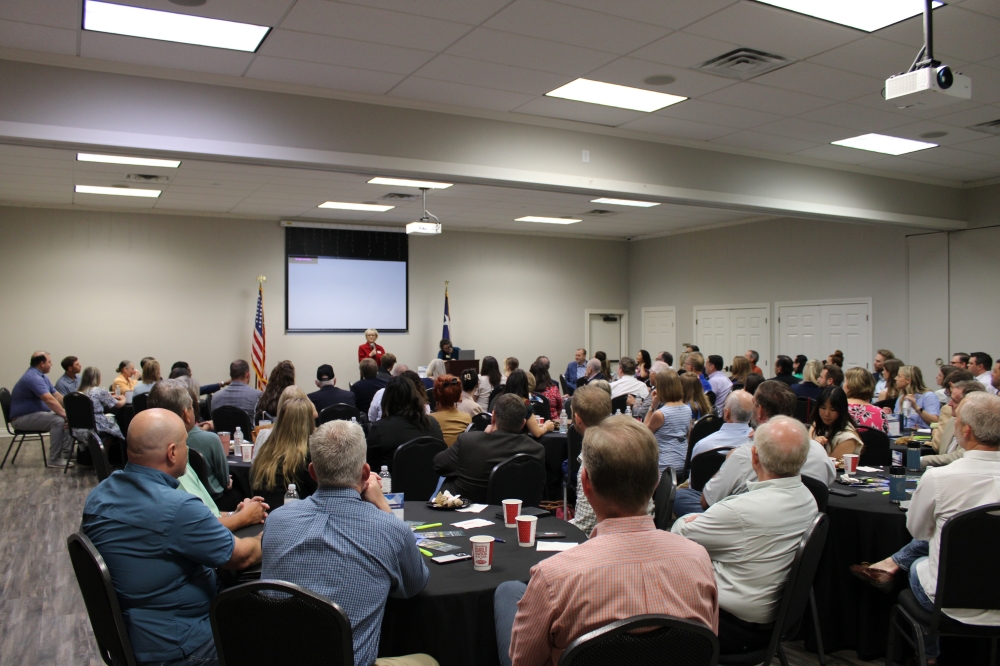 Members of the Georgetown Chamber of Commerce met the morning of April 24 to hear from Precinct 3 Commissioner Valerie Covey. (Anna Maness/Community Impact)