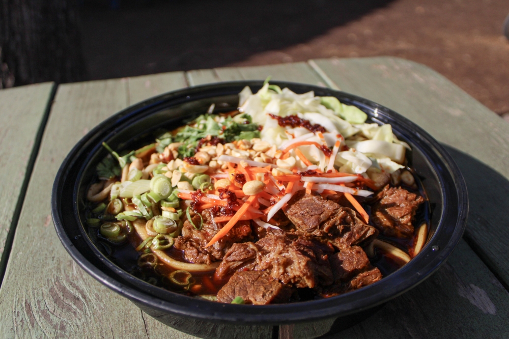 The La Main meal is one of the most-ordered menu items, owner Xue Mei Simard said. It contains hand-stretched noodles in beef bone soup with Chungs of beef and vegetables. (Dacia Garcia/Community Impact)