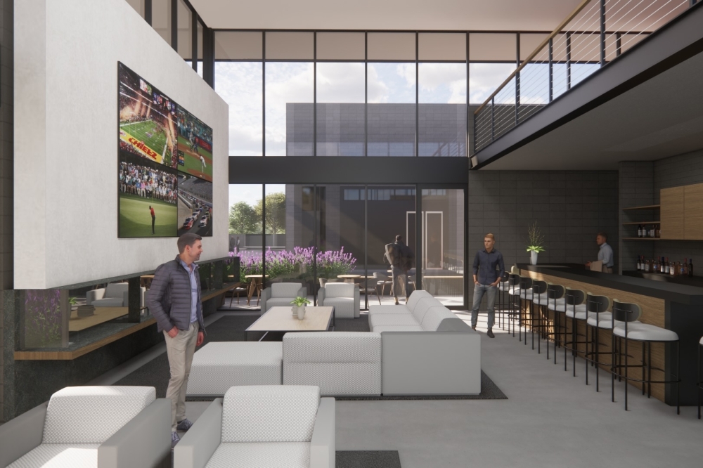 Toy Cave will also house a 24/7 clubhouse with TVs, a bar, a kitchen and an F1 racing simulator. (Rendering courtesy Toy Cave Luxury Garages)