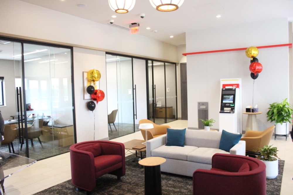 The new Wells Fargo Belterra branch features the company's newest brand design. (Sarah Hernandez/Community Impact)