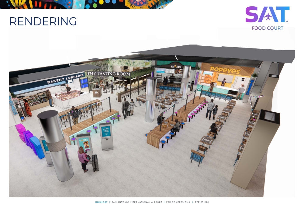 The Terminal B Food Court will offer new dining and beverage options to travelers in the San Antonio International Airport. (Rendering courtesy of San Antonio International Airport)