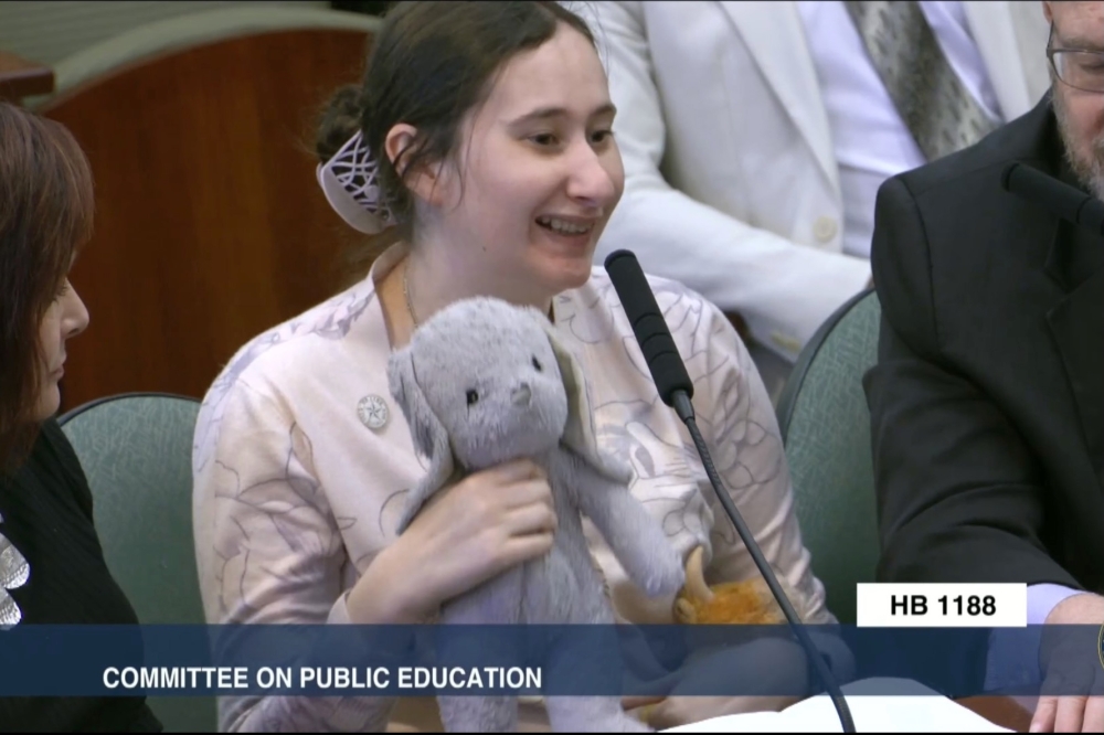 Caitlyn Handley giving her testimony on April 8 in front of the House Committee on Public Education. (Courtesy Carey Handley)