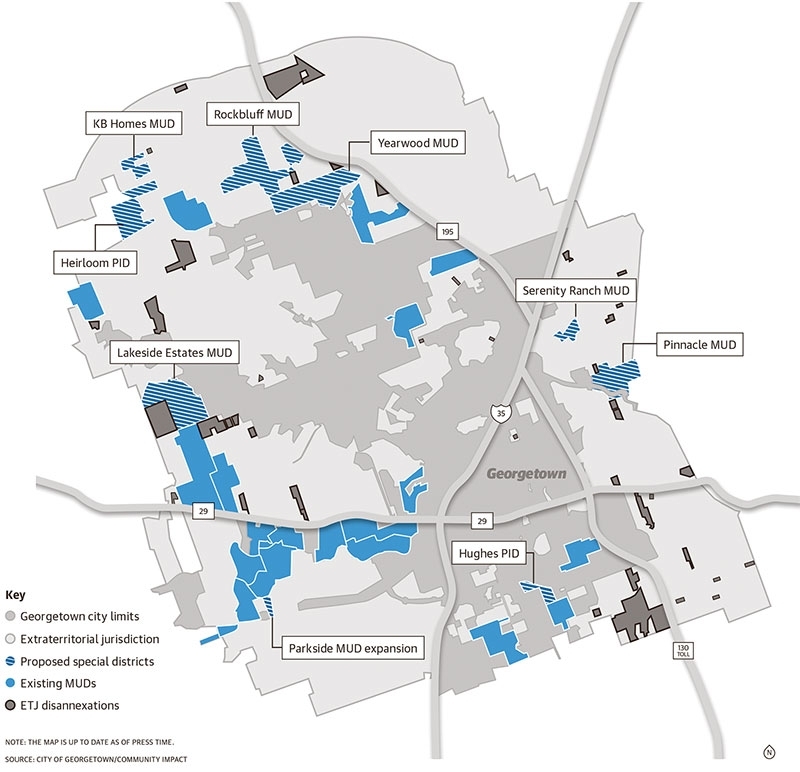 At an April 1 meting, Georgetown City Council members discussed several special district proposals developers have brought forth to city officials. (Community Impact staff)