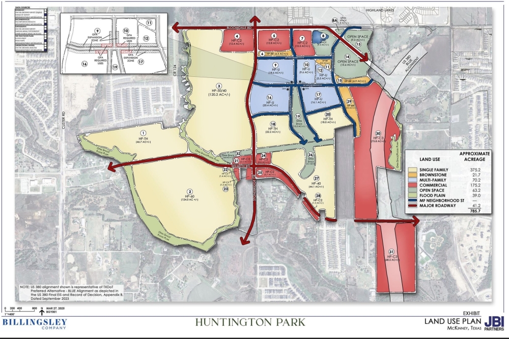 If approved by McKinney City Council, the zoning would break the proposed development down into different pods with different land uses. (Courtesy city of McKinney/Billingsley Company)