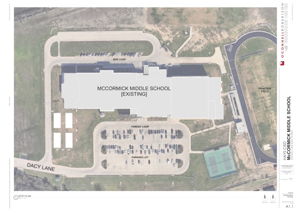 Hays CISD will be placing portable classroom buildings at McCormick Middle School to make room for 2025 bond projects at other district schools. (Courtesy Hays CISD)