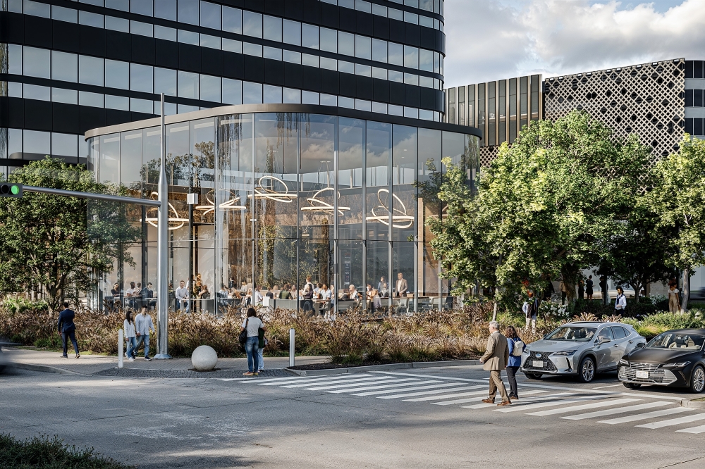 Midway will reposition several of the Post Oak's heritage live oaks to create a more pedestrian-friendly environment. (Rendering courtesy Midway)