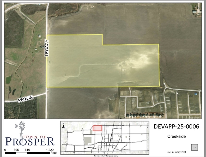 The development would be located on the east side of Legacy Drive and south of Frontier Parkway. (Courtesy town of Prosper)