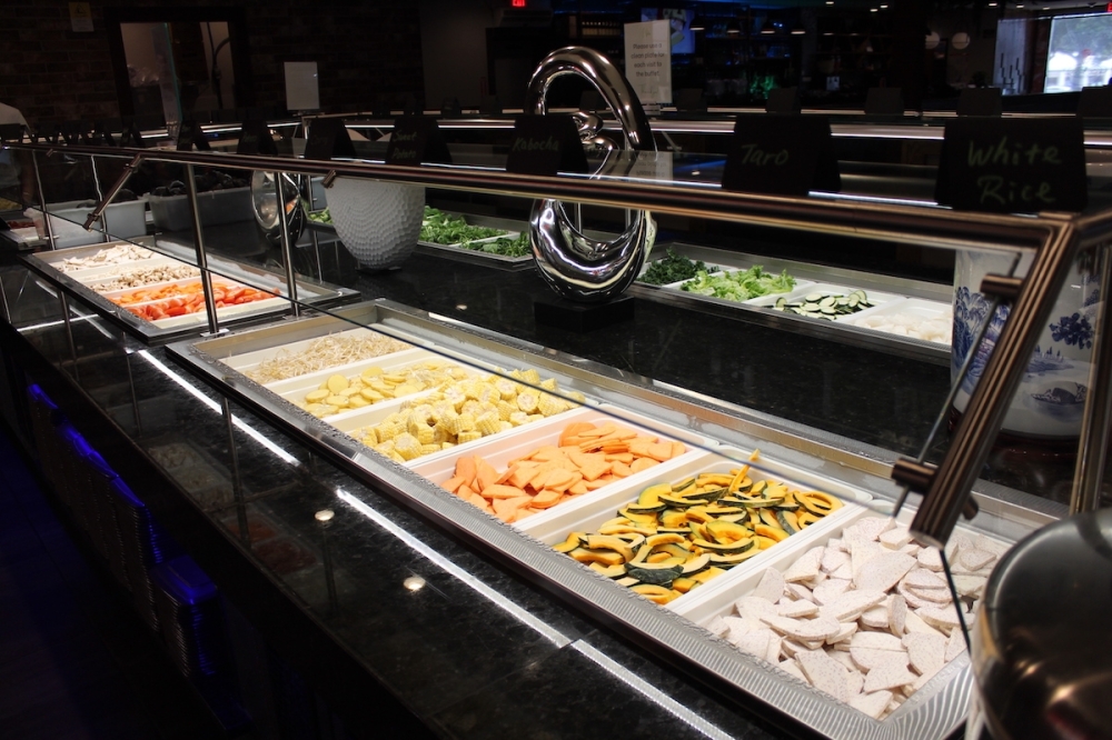 Soupleaf offers a variety of meats, seafood, veggies, noodles and more for customers to cook at their table. (Sarah Hernandz/Community Impact)
