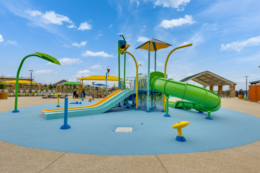 Splash park at community with cheap homes in Buda