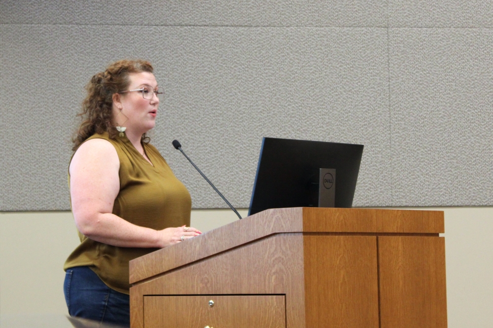 Rachel Lowder represented the applicant for The Garden District in the Park during a June 11 Georgetown City Council meeting. (Anna Maness/Community Impact)